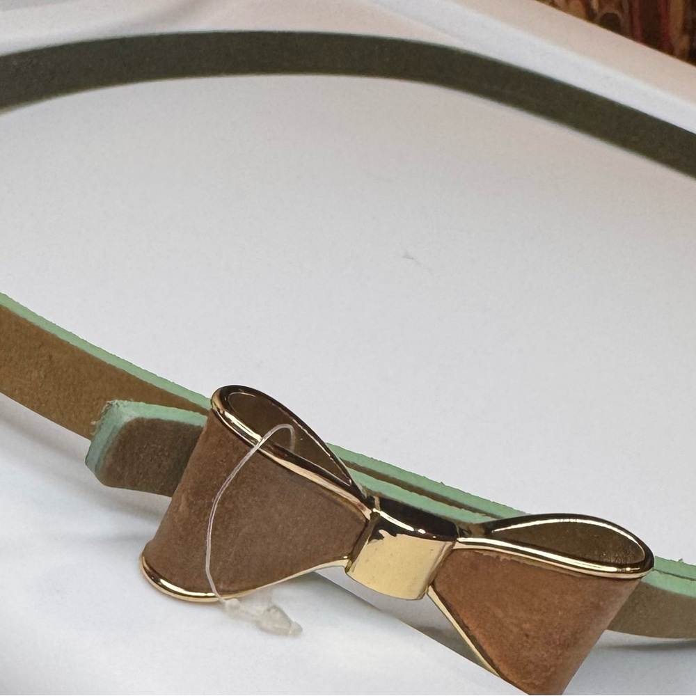 Tarnish Brown and Gold Bow Belt, Size Small, Genuine Leather